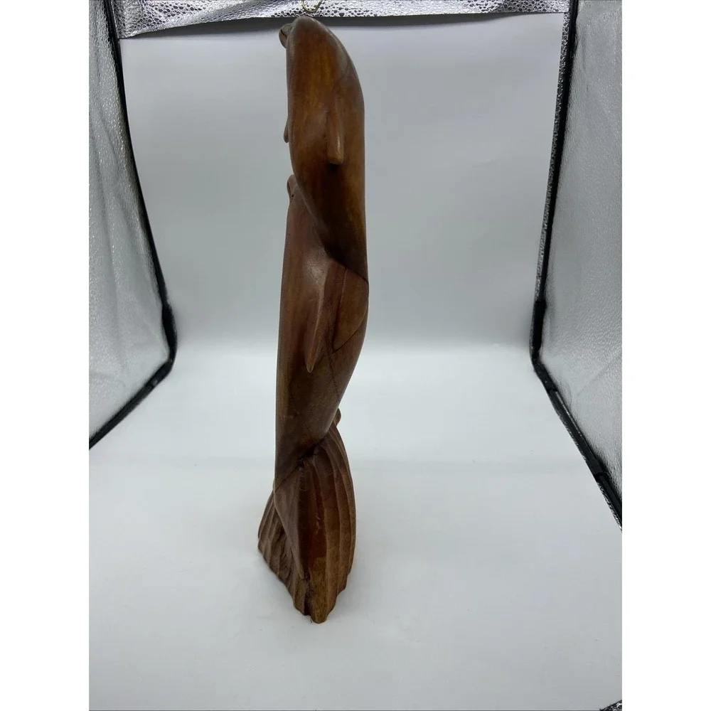 Vintage Hand Carved Wood Dolphin Sculpture Double Leaping Dolphin Nautical Decor